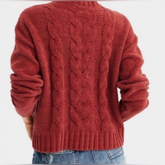 American Eagle XL Chunky Chenille Cable Knit Sweater Rust Orange 8162 - Picture 2 of 8